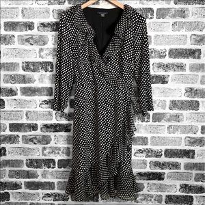 Tommy Hilfiger Faux Wrap Ruffle Polka Dot Midi Dress